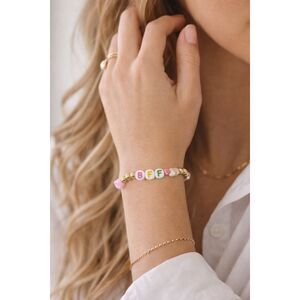 BFF Beaded Friendship Bracelet Gold Tone Pink Heart Flower Girls Women Gift